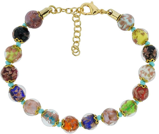 Venice Murano Glass Bracelet Italian Multicolor Beads Handmade Blown Glass
